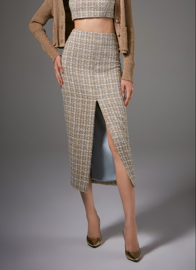 LIGHT BLUE BOUCLÉ PENCIL SKIRT